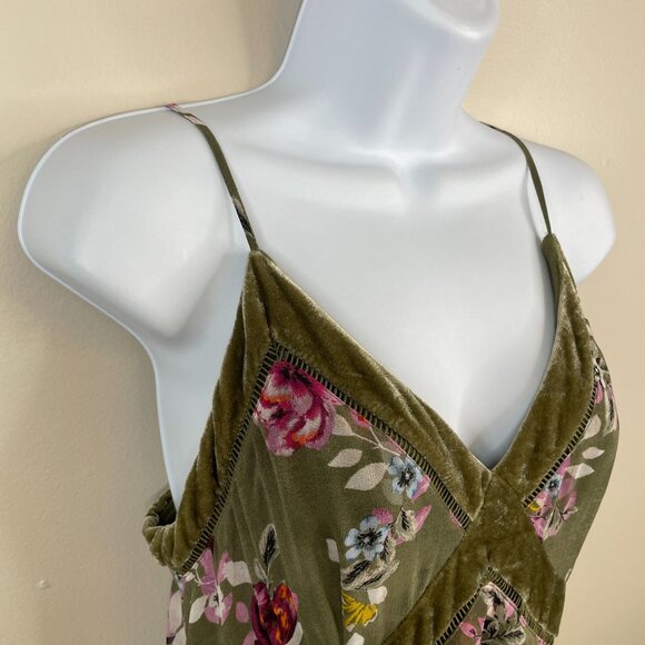 White House Black Market Forest Fairy Babydoll Velvet Trim Dress 10 Floral Midi - Picture 15 of 16